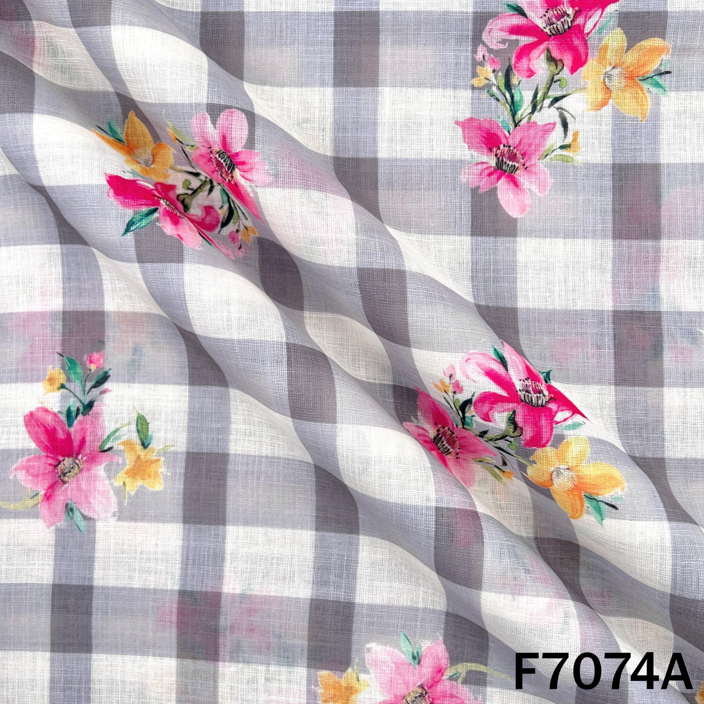 Printed Check Linen Fabric - F7074
