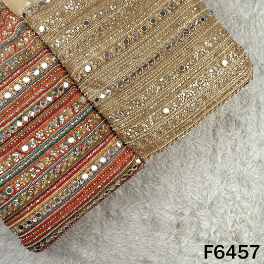 Cut Dana Thread Zari Sequins Pearl Mirror Work Net Fabric - F6457