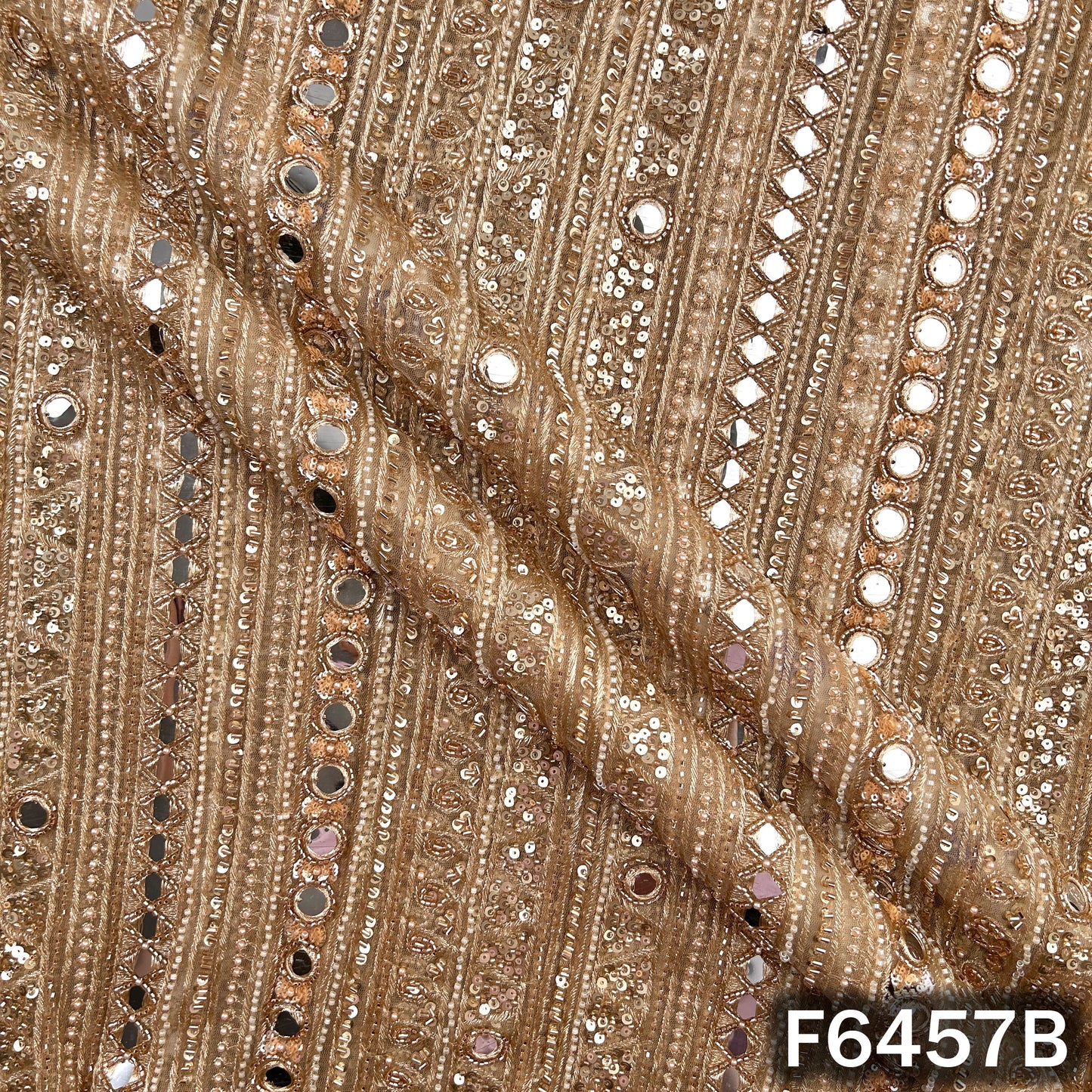 Cut Dana Thread Zari Sequins Pearl Mirror Work Net Fabric - F6457