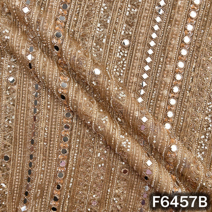 Cut Dana Thread Zari Sequins Pearl Mirror Work Net Fabric - F6457