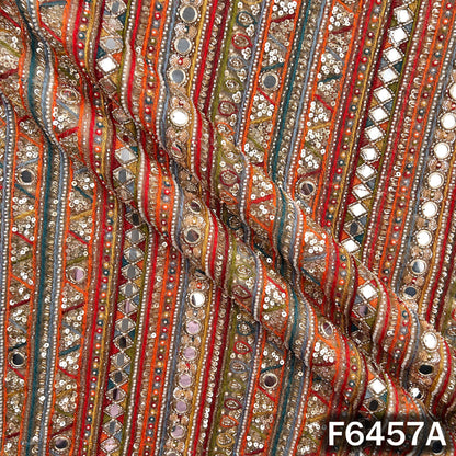 Cut Dana Thread Zari Sequins Pearl Mirror Work Net Fabric - F6457