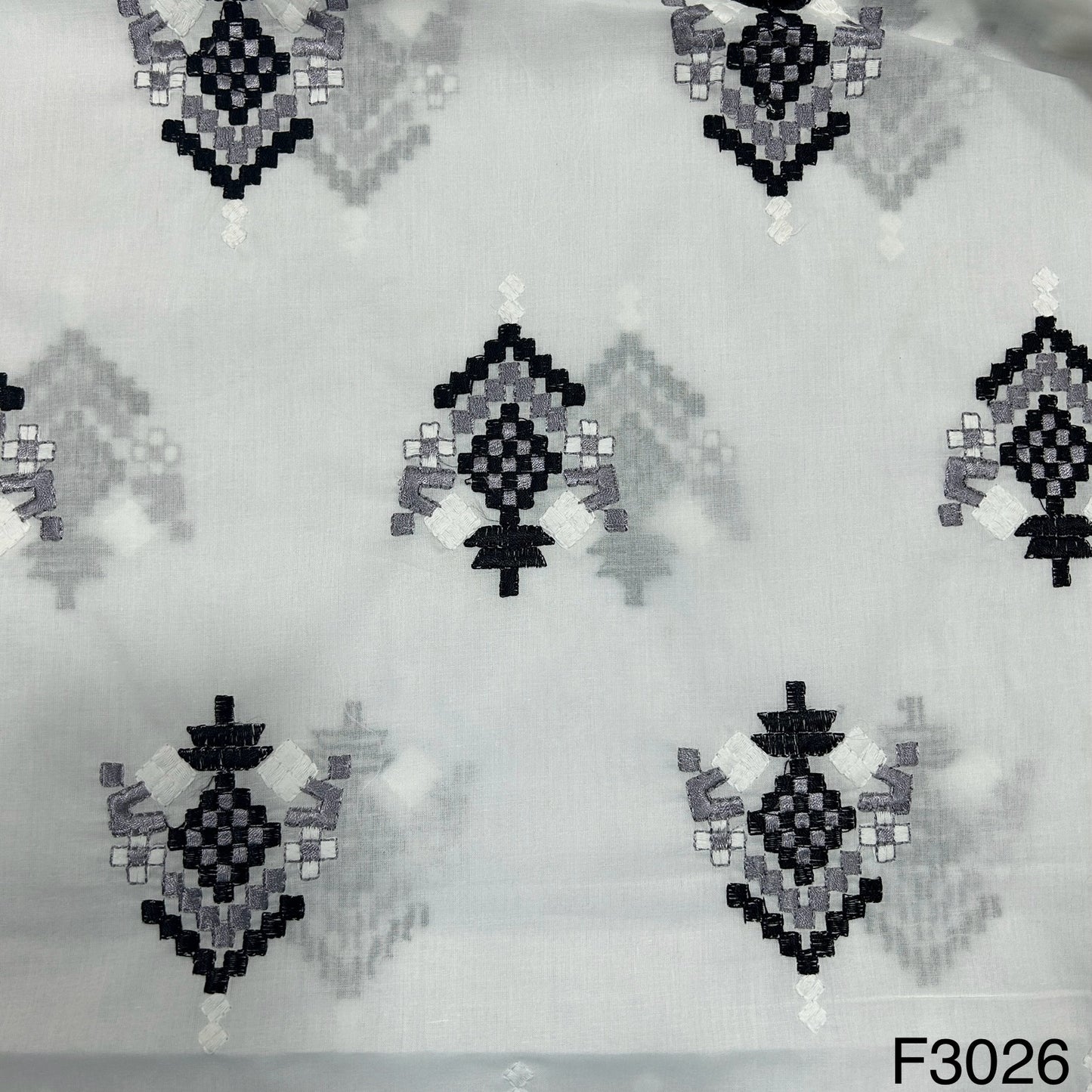 Thread Embroidered  Cotton Fabric-F3026