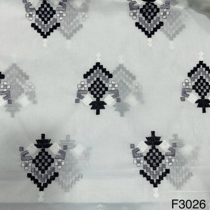 Thread Embroidered  Cotton Fabric-F3026