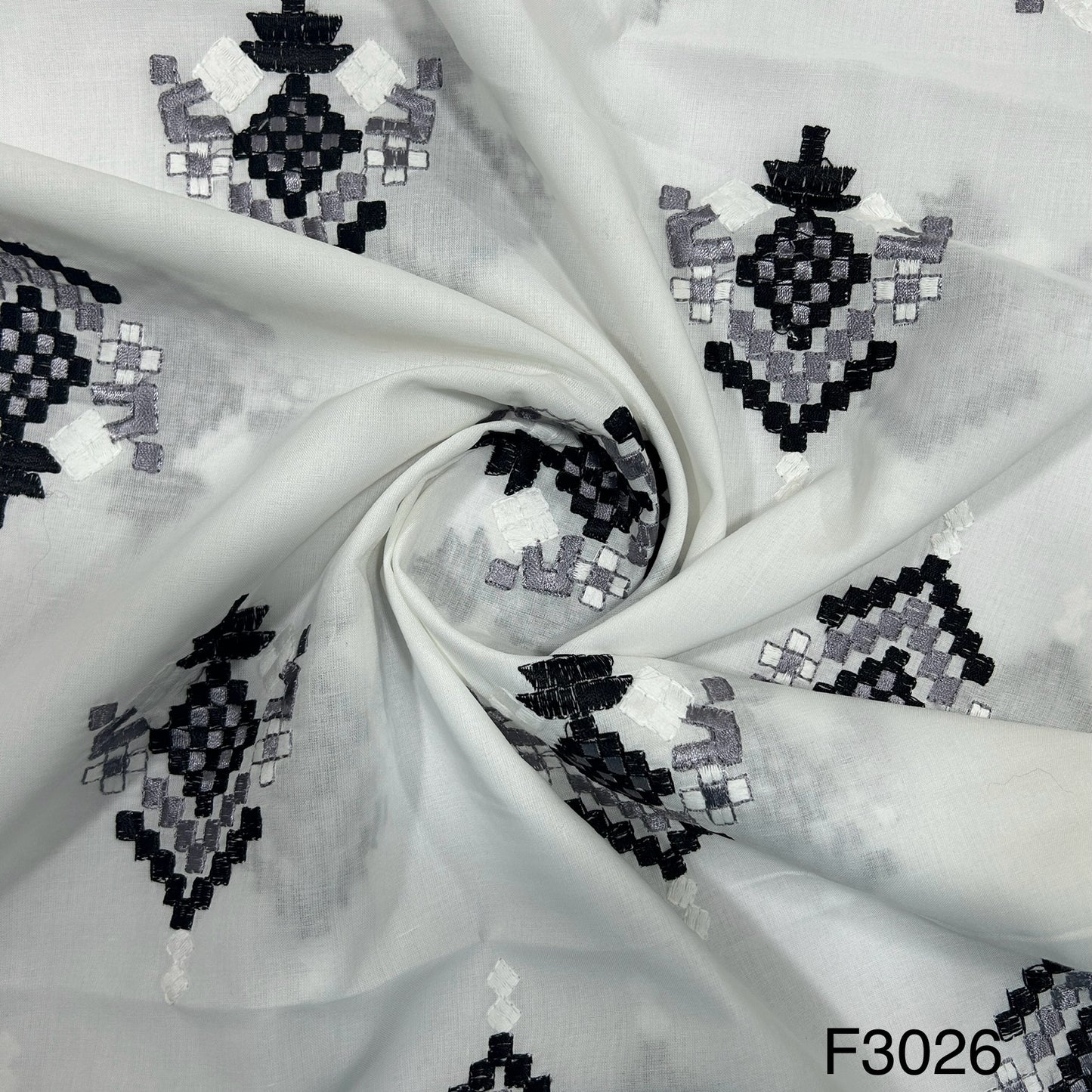 Thread Embroidered  Cotton Fabric-F3026