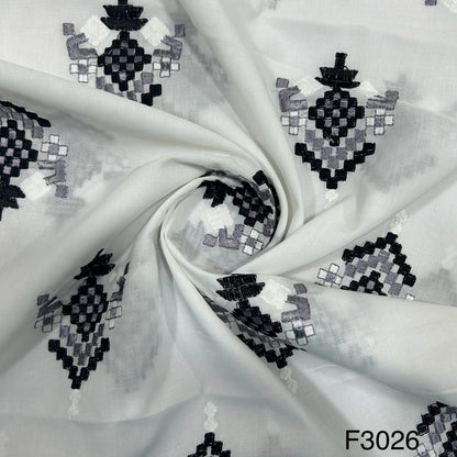 Thread Embroidered  Cotton Fabric-F3026