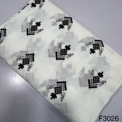 Thread Embroidered  Cotton Fabric-F3026