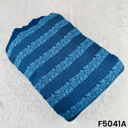 Thread Embroidered Sequins Work Monga Silk Fabric-F5041