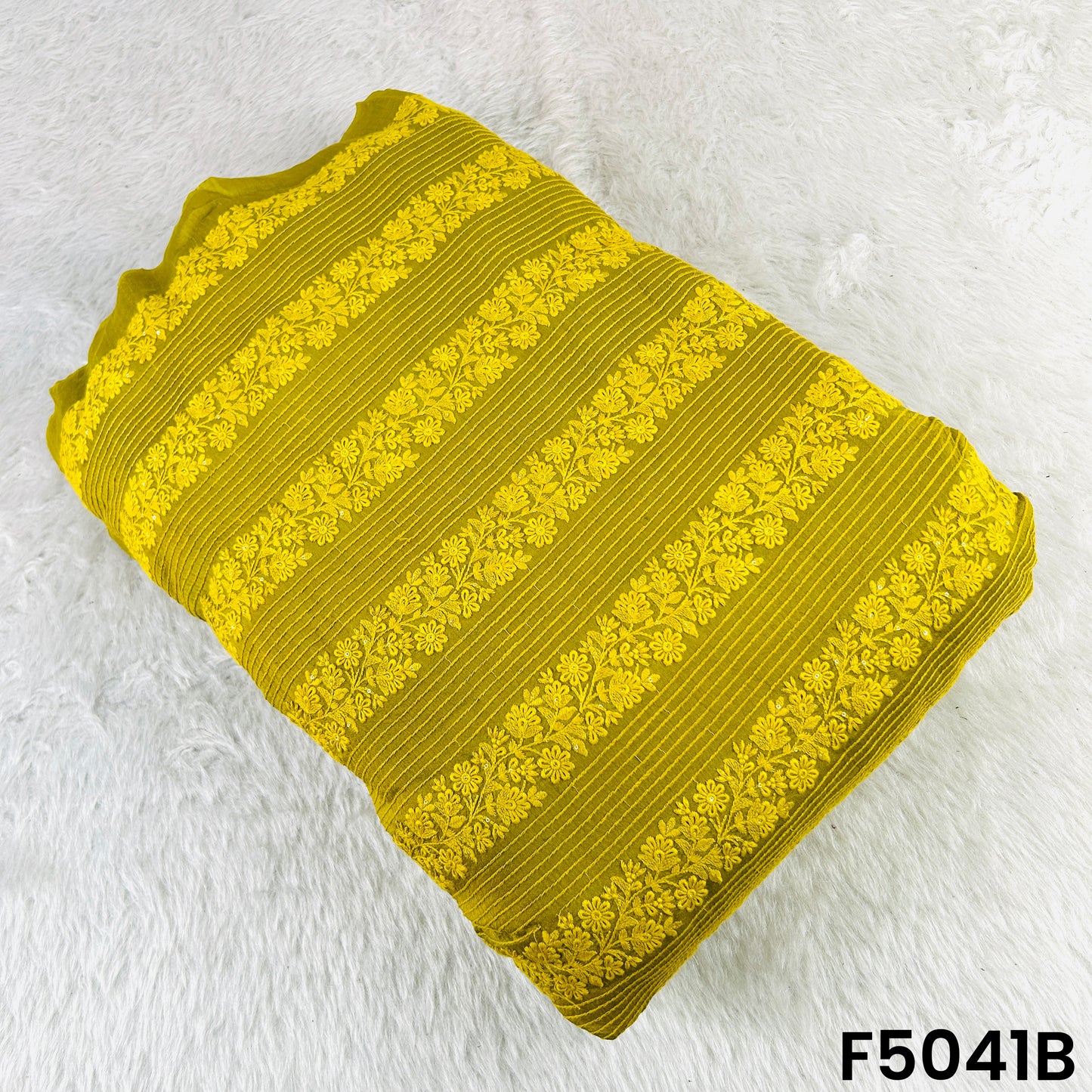 Thread Embroidered Sequins Work Monga Silk Fabric-F5041