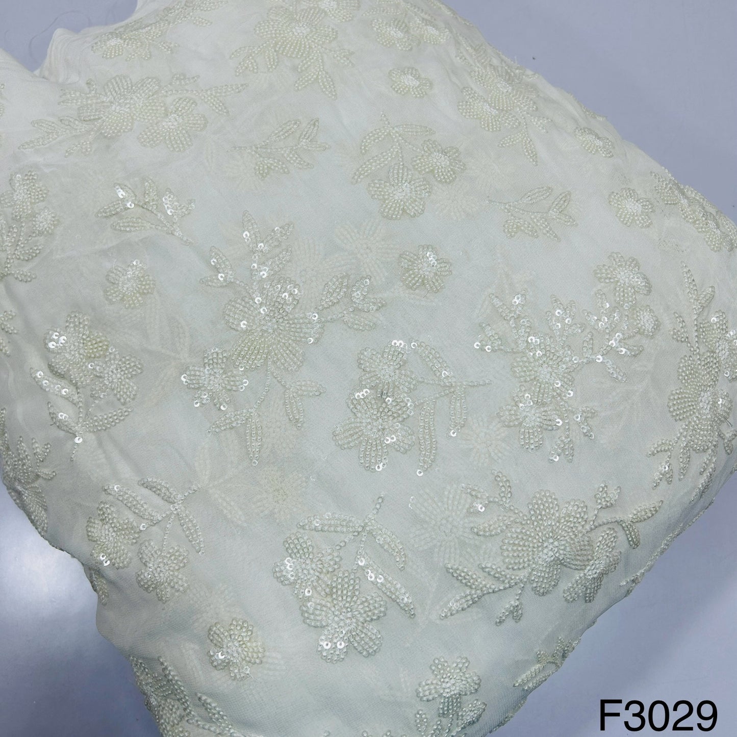 Dyeable Thread Sequins Embroidered Georgette Fabric-F3029