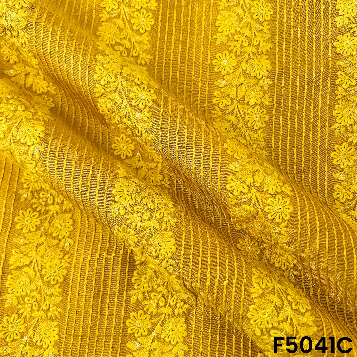 Thread Embroidered Sequins Work Monga Silk Fabric-F5041