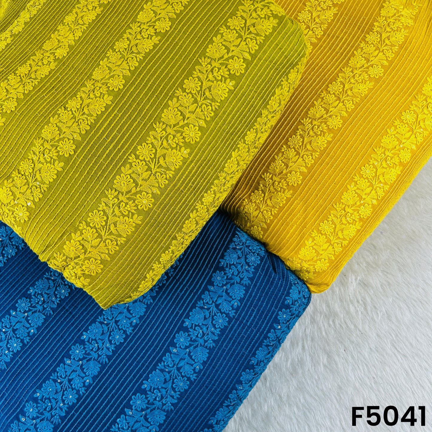 Thread Embroidered Sequins Work Monga Silk Fabric-F5041