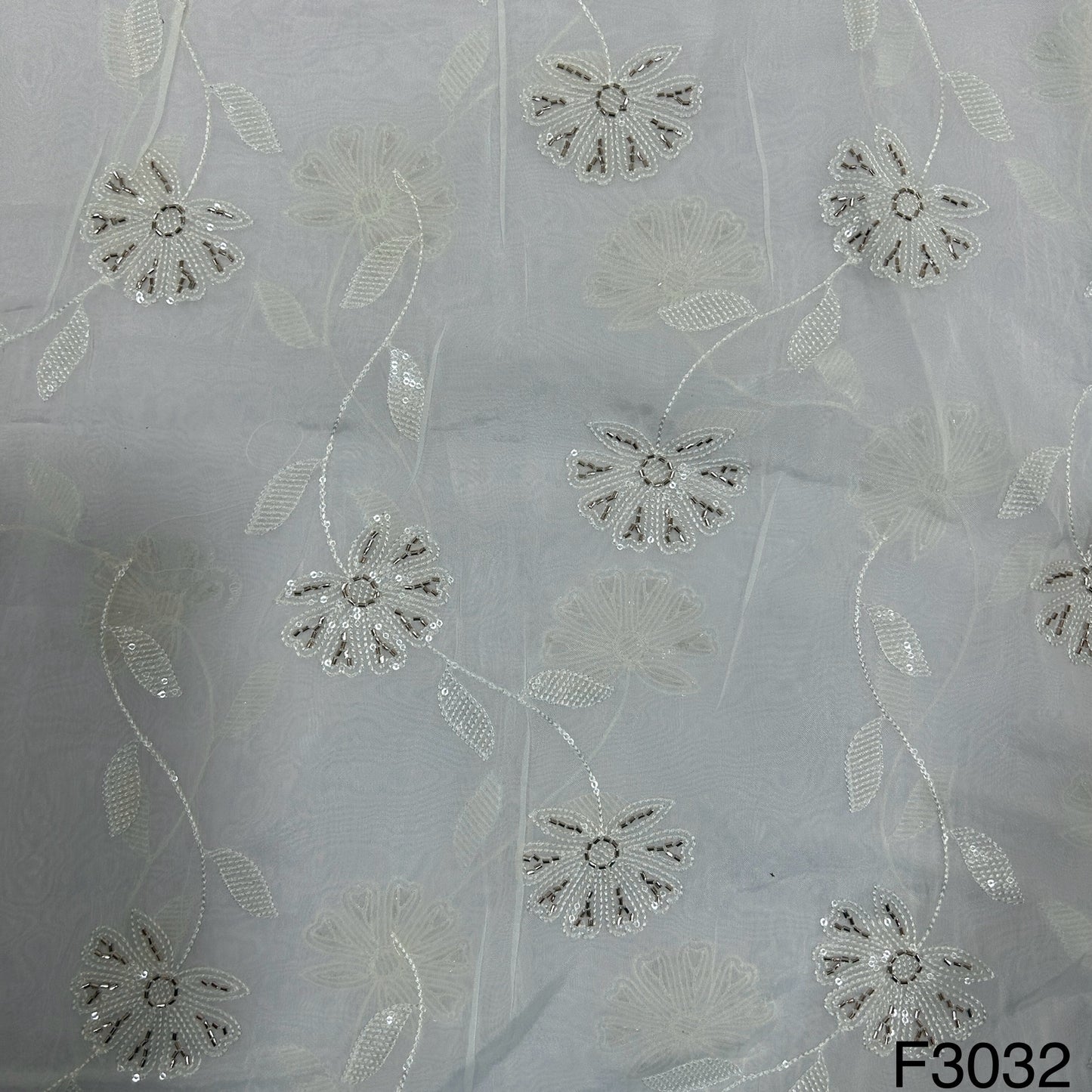 Dyeable Thread Sequins Embroidered Organza Fabric F3032