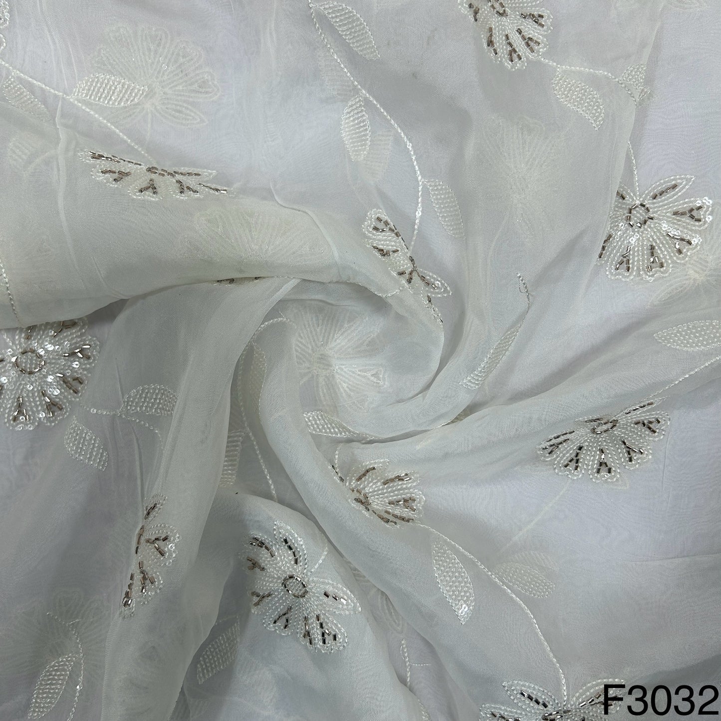 Dyeable Thread Sequins Embroidered Organza Fabric F3032