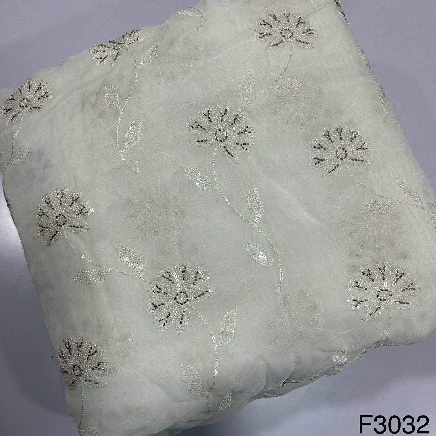 Dyeable Thread Sequins Embroidered Organza Fabric F3032