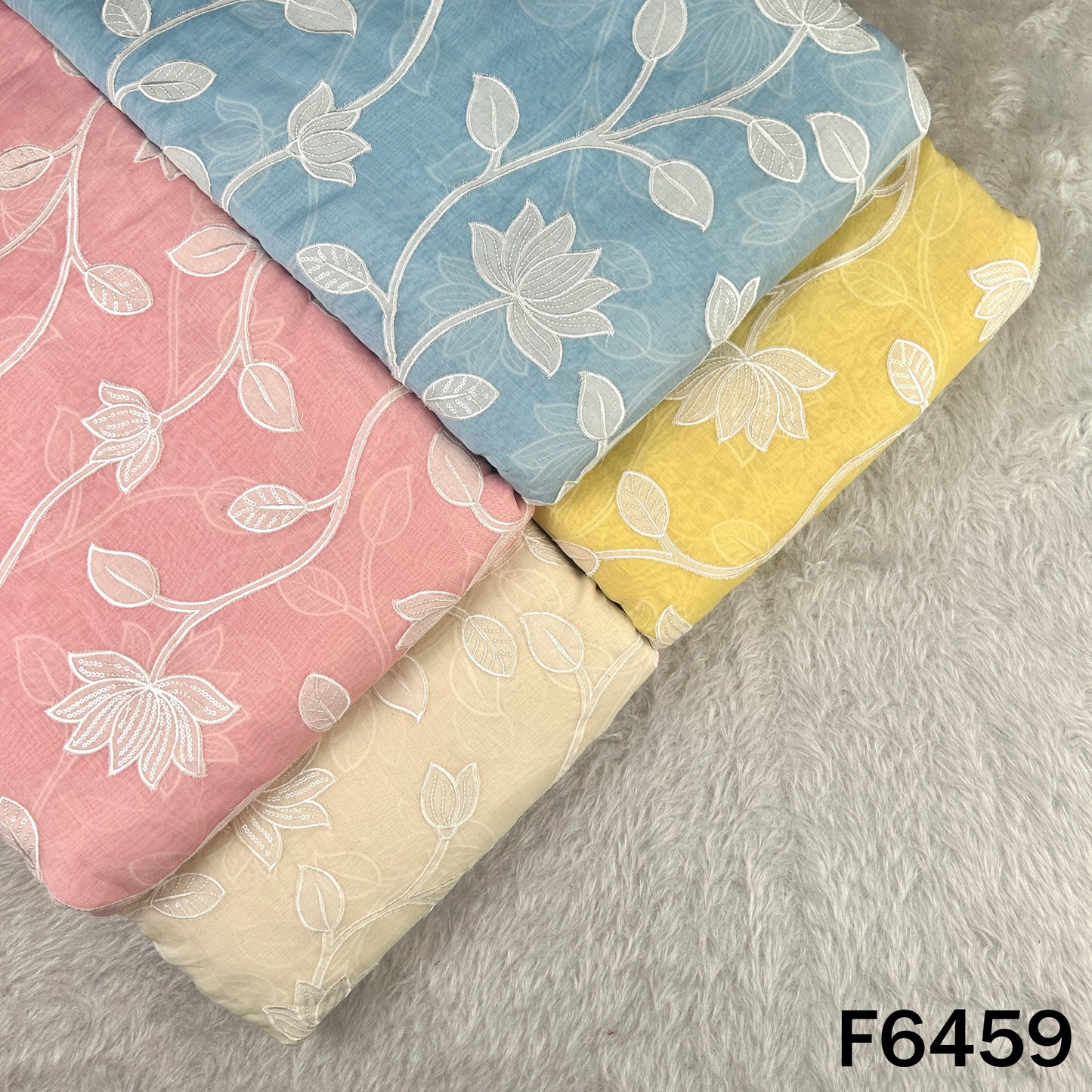 Thread Sequins Work Pure Mul Chanderi Fabric - F6459