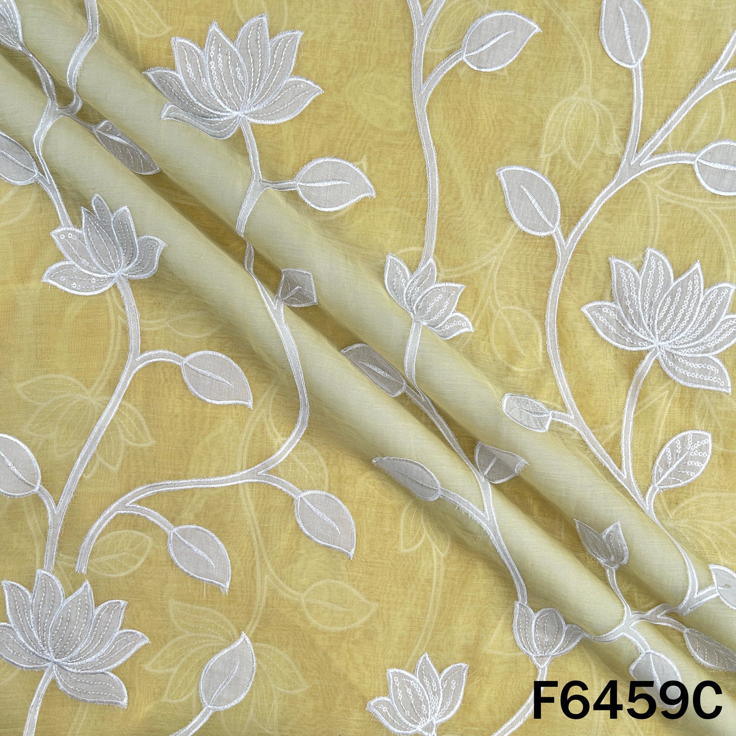 Thread Sequins Work Pure Mul Chanderi Fabric - F6459