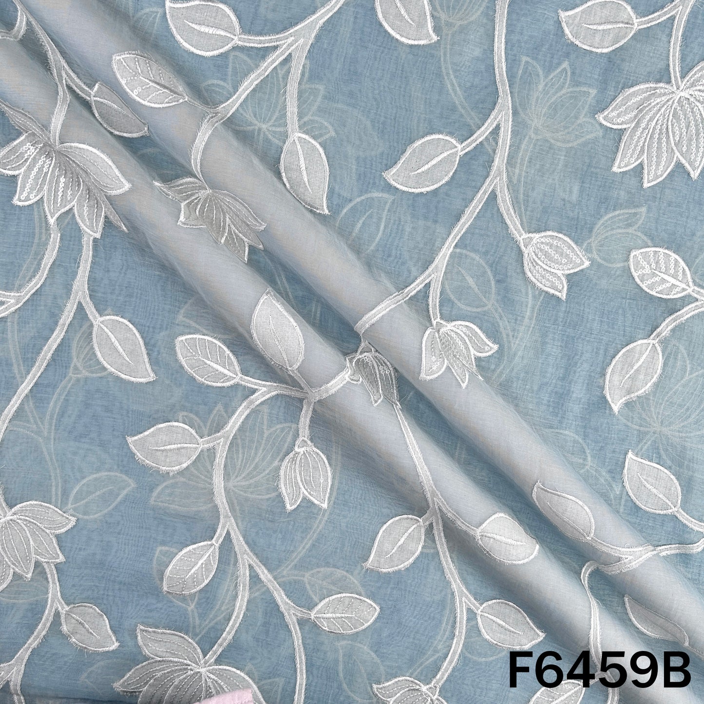 Thread Sequins Work Pure Mul Chanderi Fabric - F6459