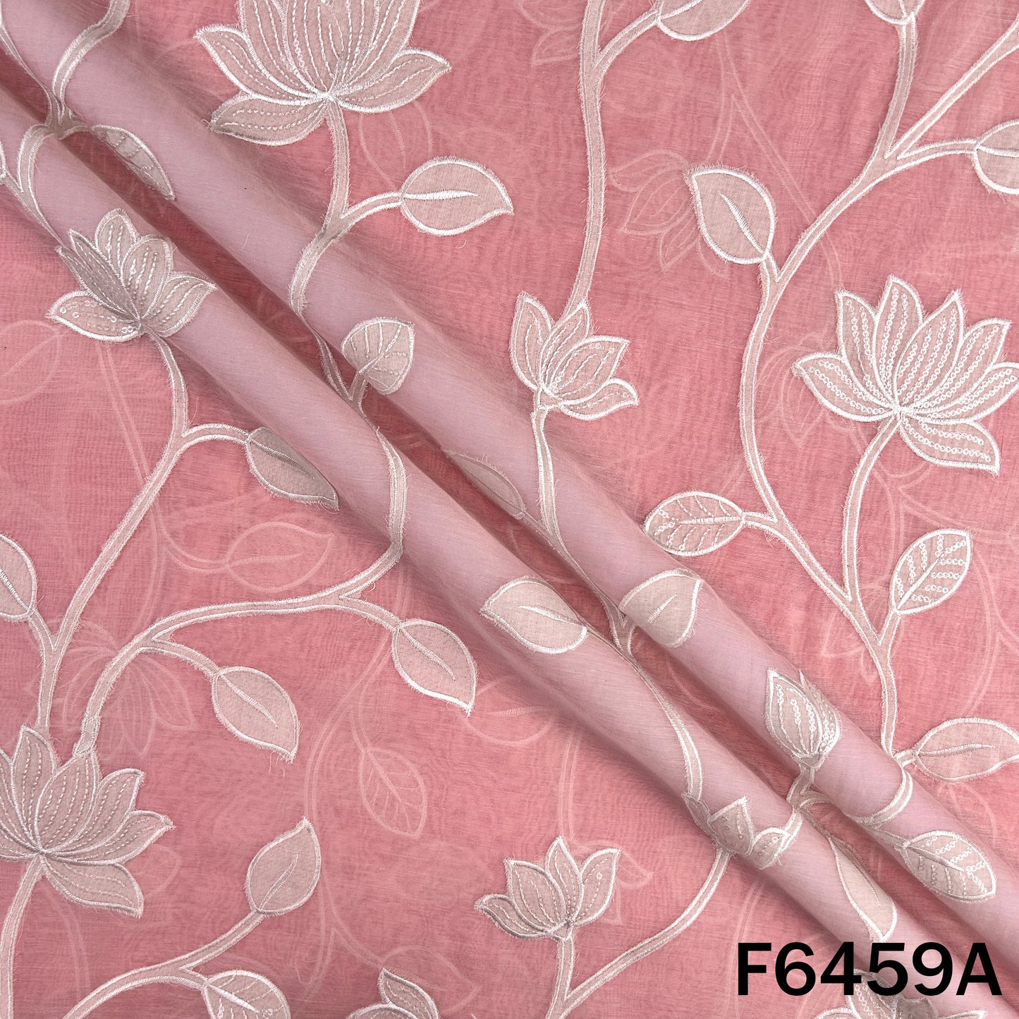 Thread Sequins Work Pure Mul Chanderi Fabric - F6459