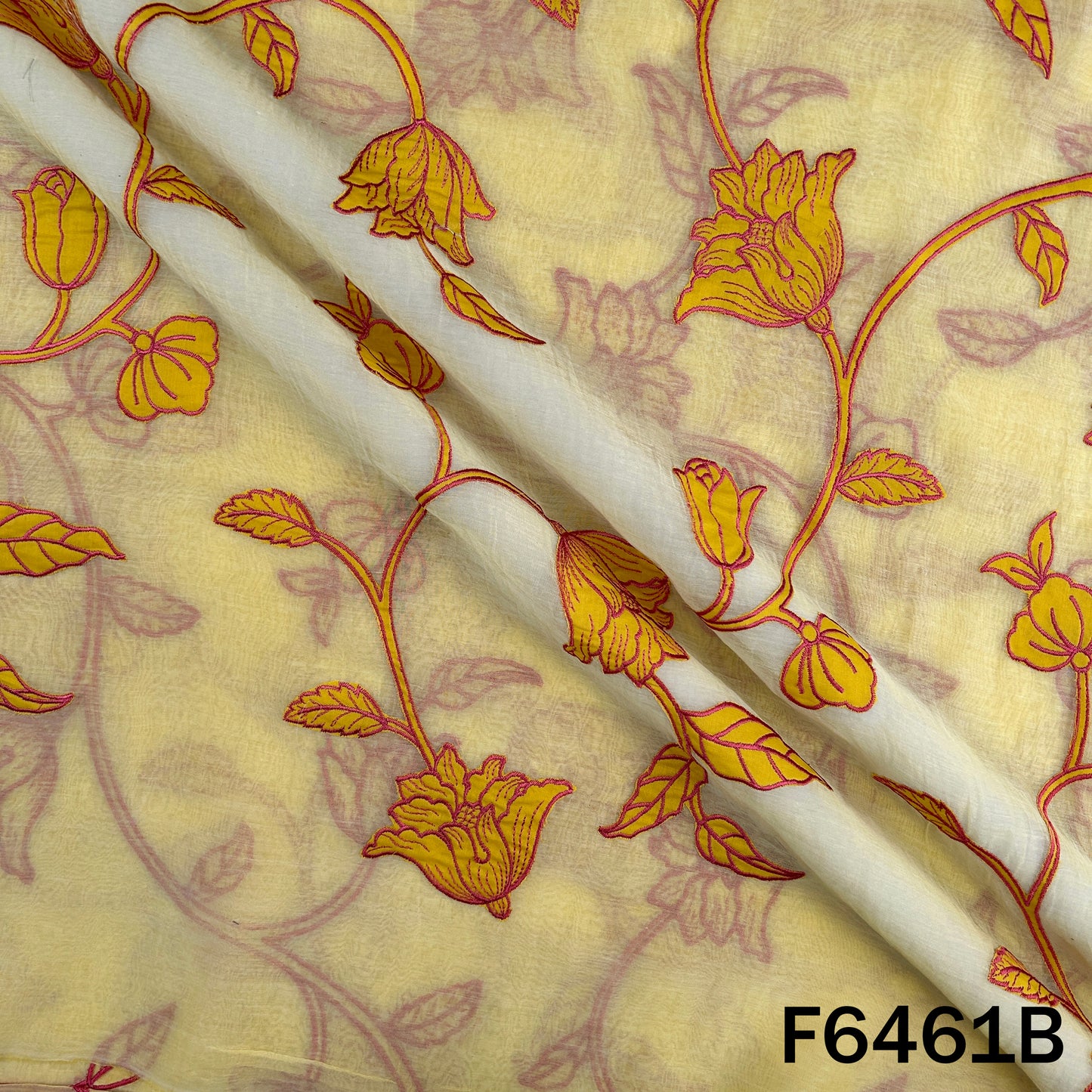 Thread Embroidered Pure Mul Chanderi Fabric - F6461