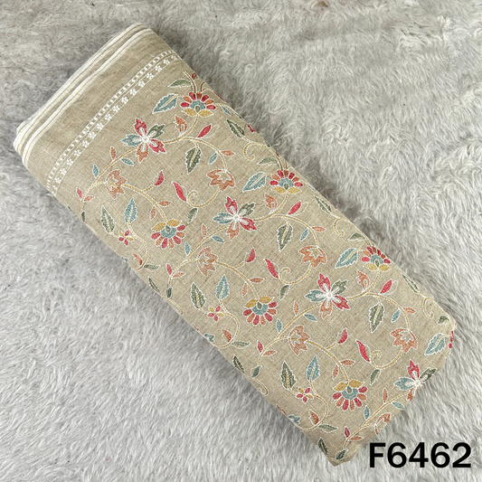 Thread Embroidered Pure Linen Fabric - F6462