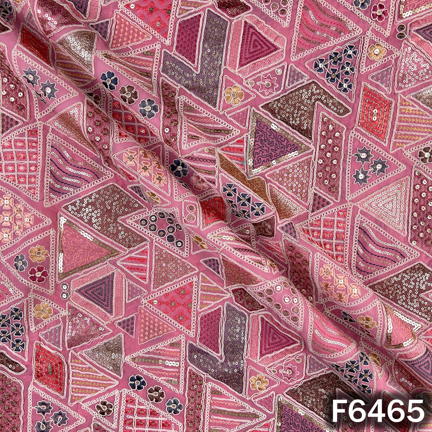 Thread Sequins Embroidered Georgette Fabric - F6465