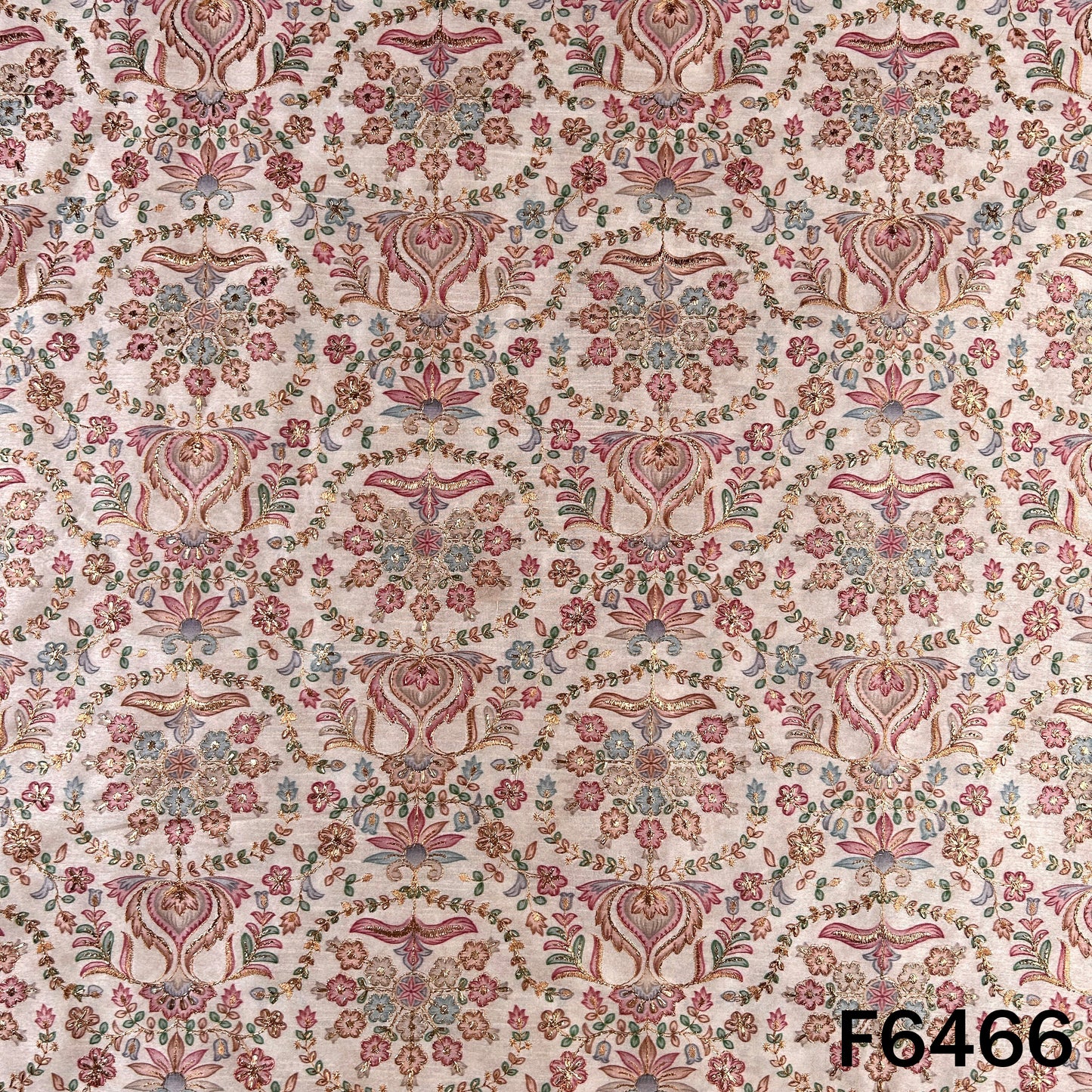 Zari Work Positional Print Dupion Silk Fabric - F6466