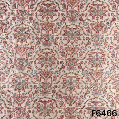 Zari Work Positional Print Dupion Silk Fabric - F6466