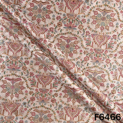 Zari Work Positional Print Dupion Silk Fabric - F6466