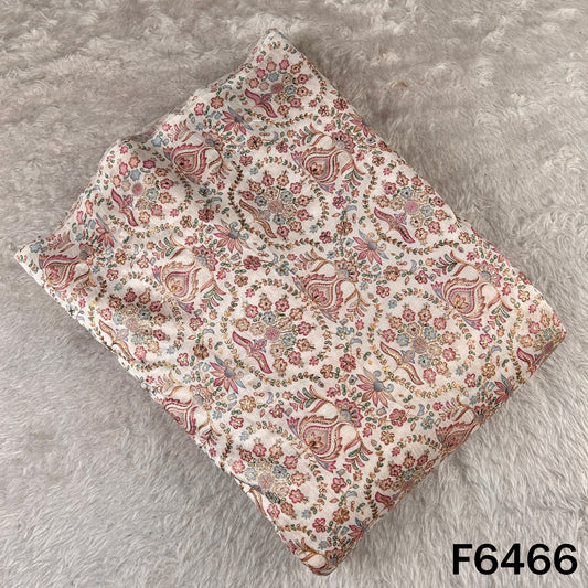 Zari Work Positional Print Dupion Silk Fabric - F6466