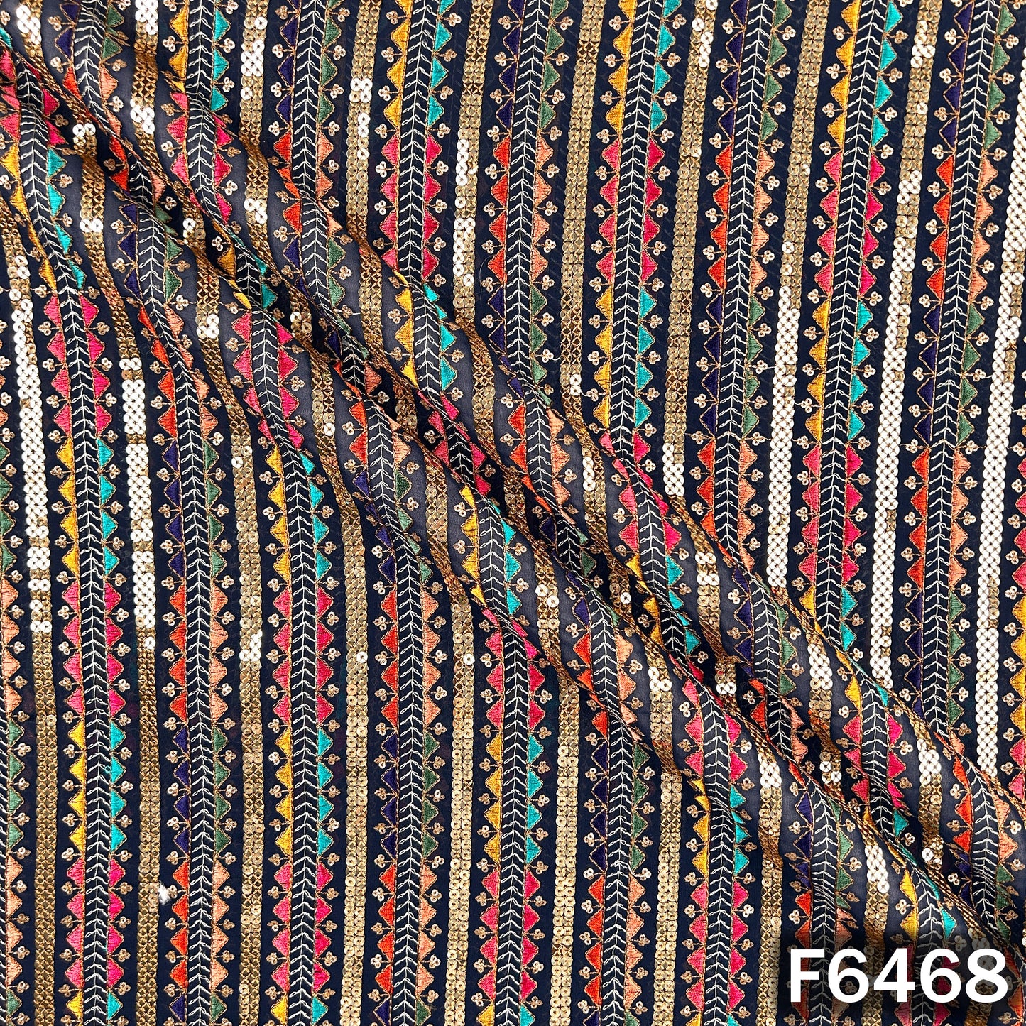 Thread Sequins Embroidered Georgette Fabric - F6468