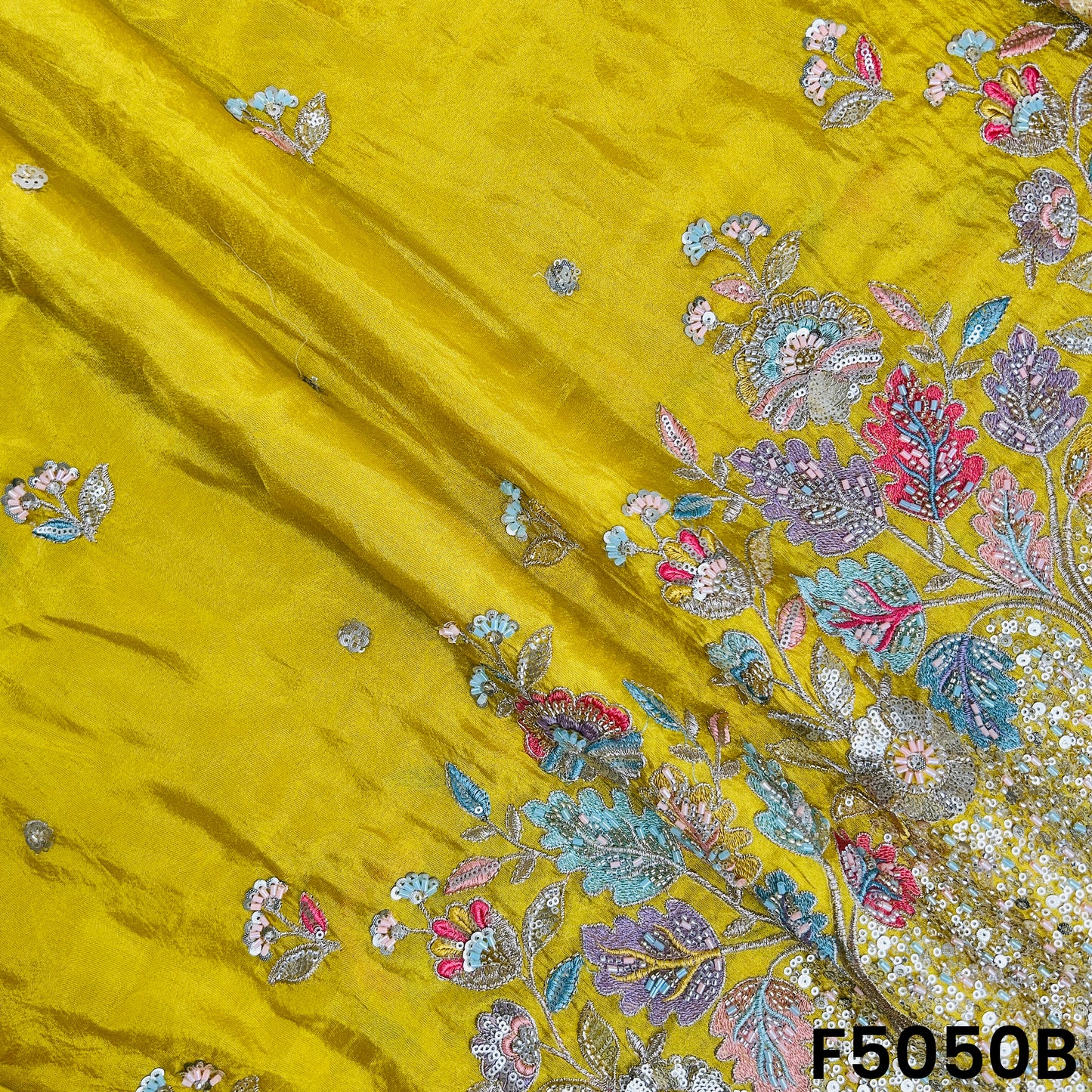 Cut Dana Thread Zari Sequins Embroidered Shimmer Tissue Fabric-F5050