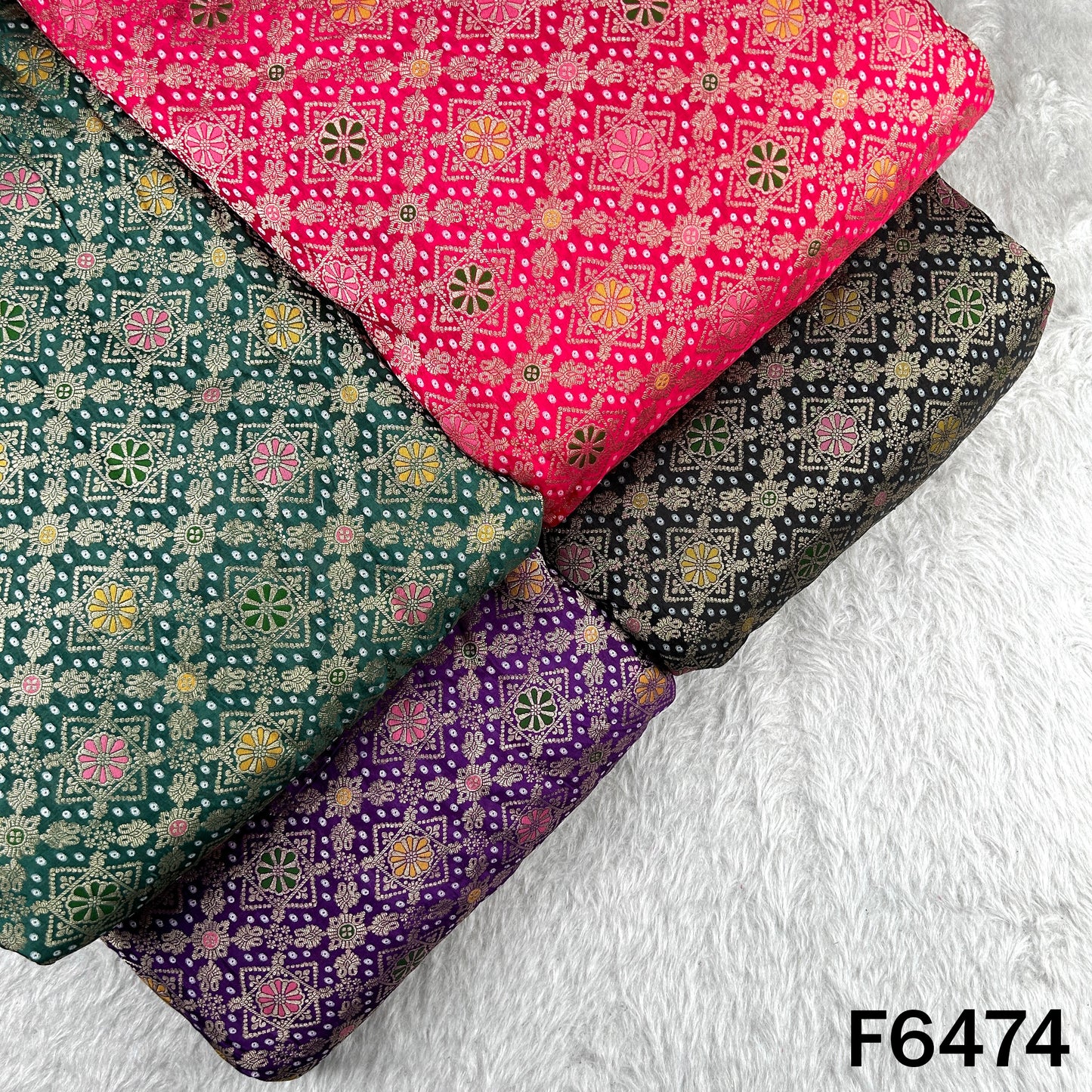 Zari Work Bandhani Print Dola Silk Fabric - F6474