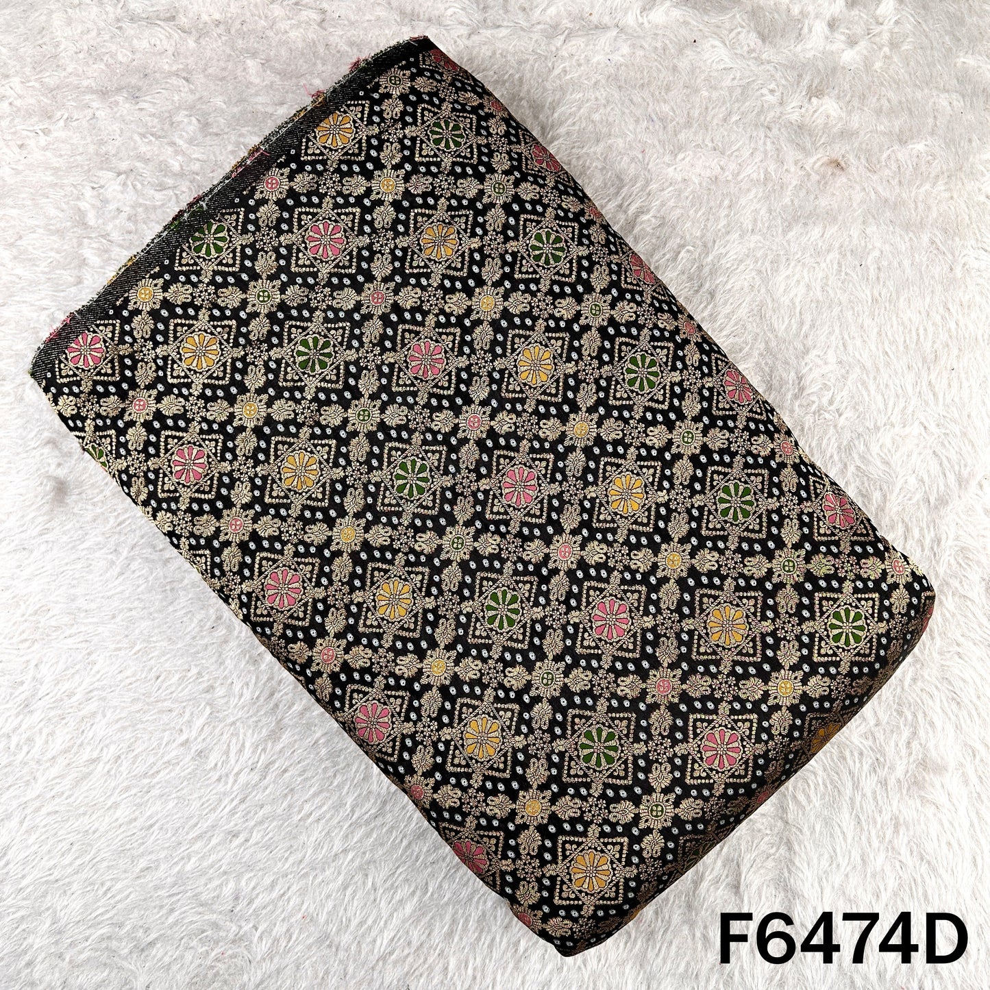 Zari Work Bandhani Print Dola Silk Fabric - F6474
