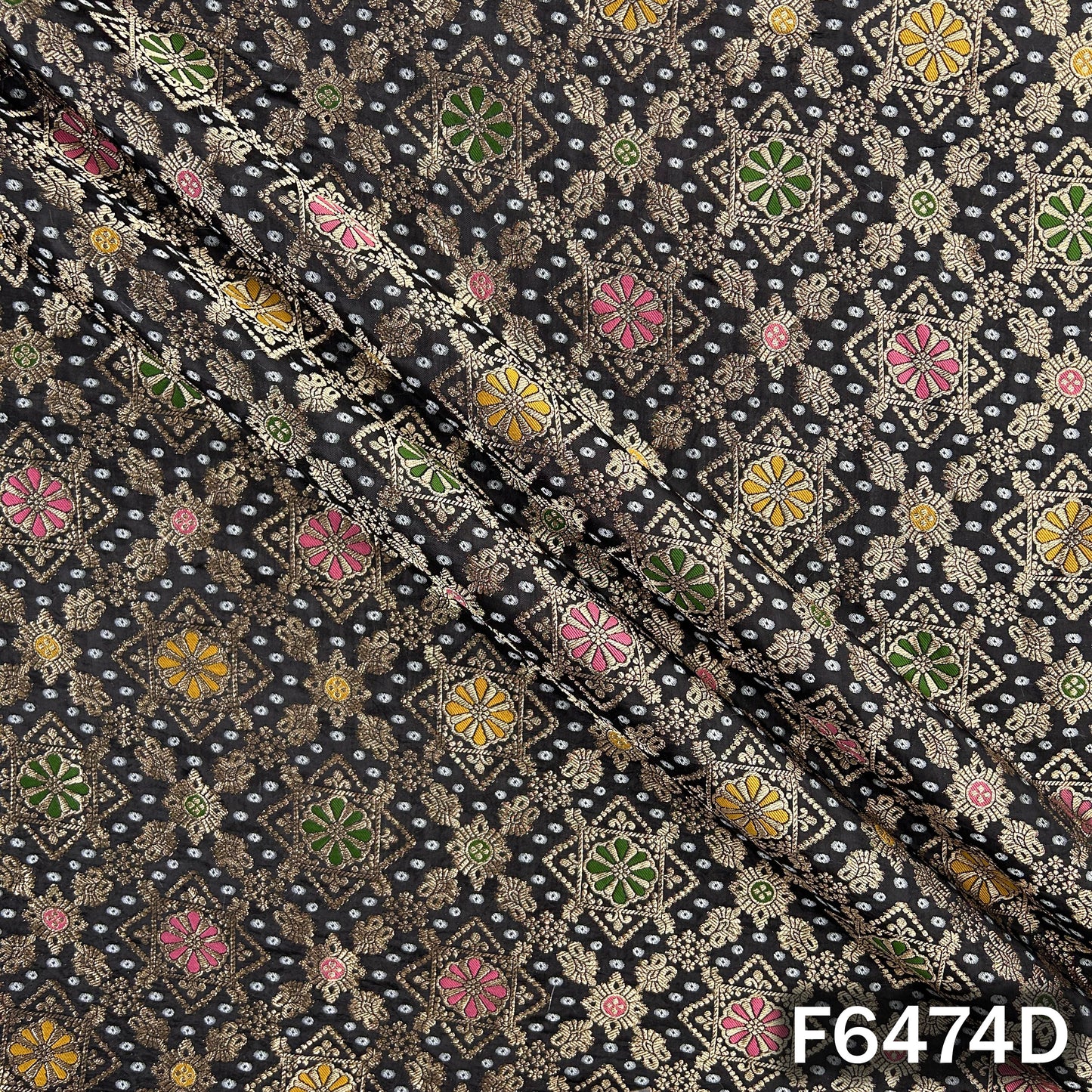Zari Work Bandhani Print Dola Silk Fabric - F6474