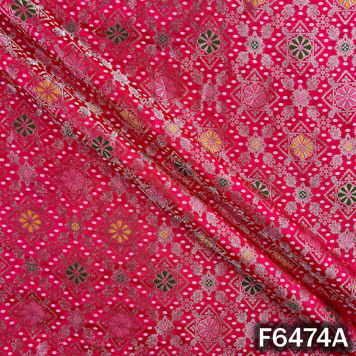 Zari Work Bandhani Print Dola Silk Fabric - F6474