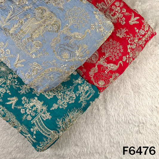 Cut Dana Zari Sequins Embroidered Organza Fabric - F6476
