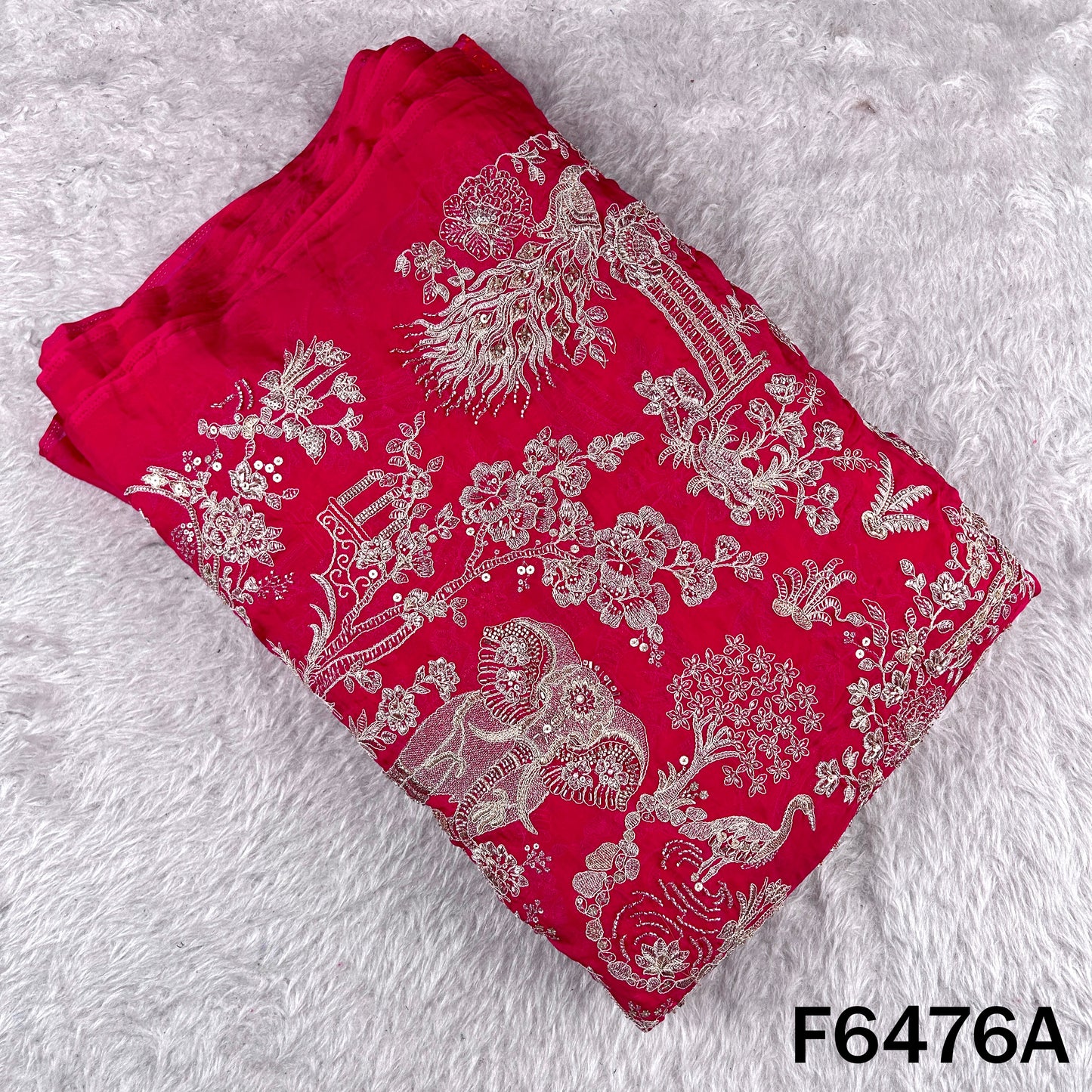 Cut Dana Zari Sequins Embroidered Organza Fabric - F6476