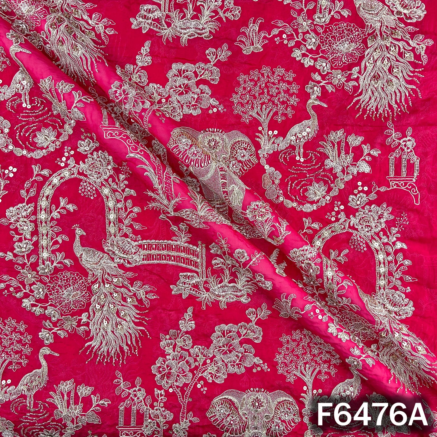 Cut Dana Zari Sequins Embroidered Organza Fabric - F6476