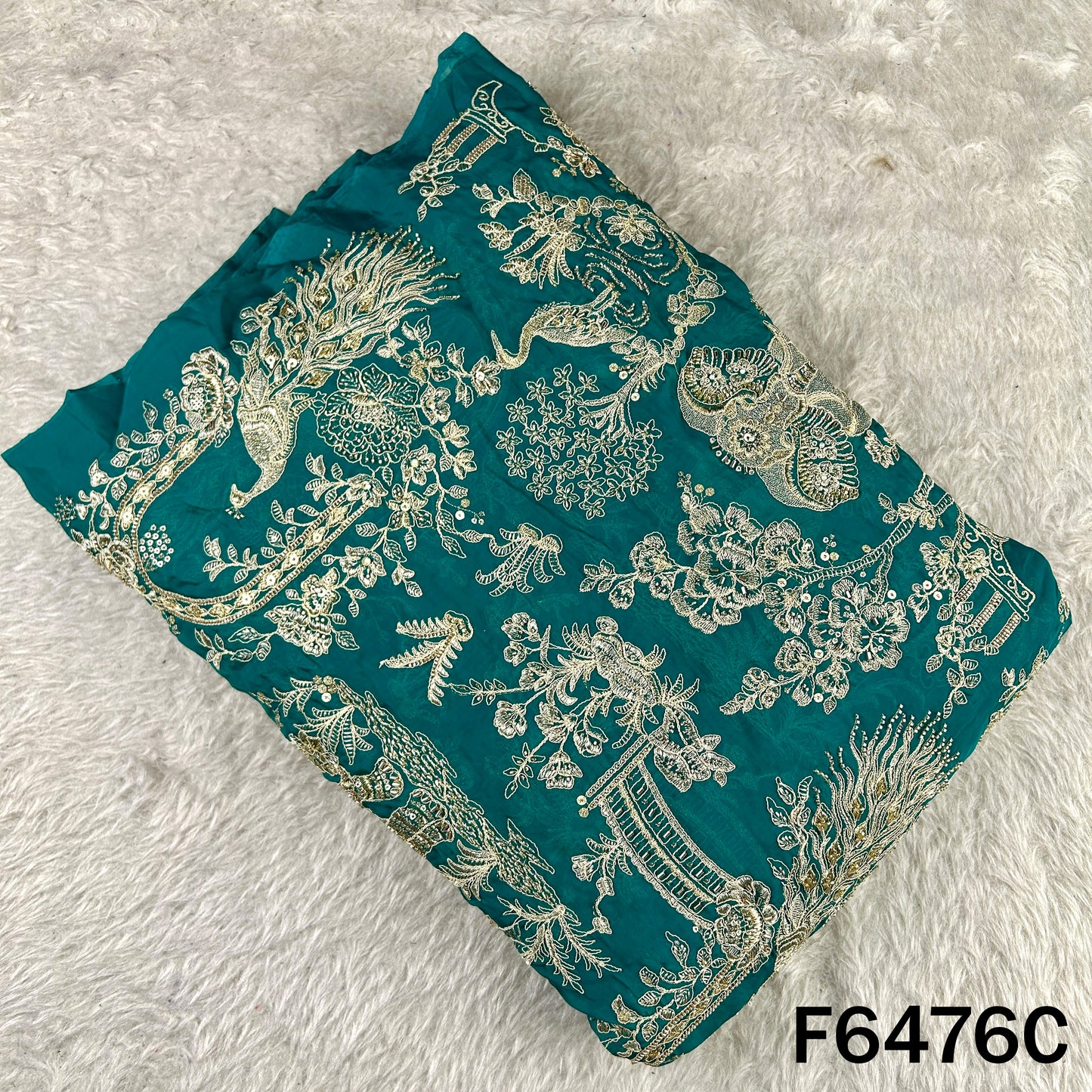 Cut Dana Zari Sequins Embroidered Organza Fabric - F6476