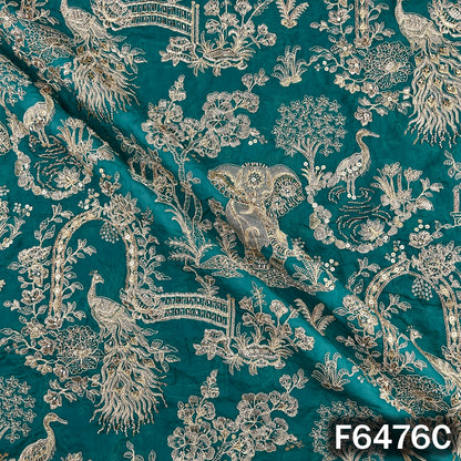 Cut Dana Zari Sequins Embroidered Organza Fabric - F6476