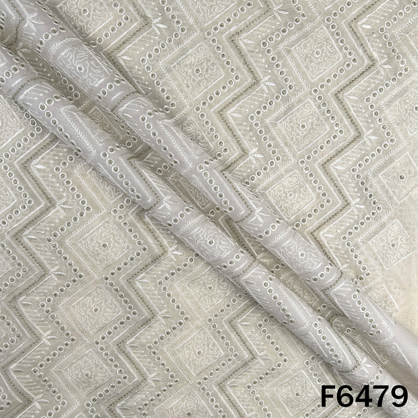 Zari Thread Embroidered Mul Chanderi Fabric -  F6479