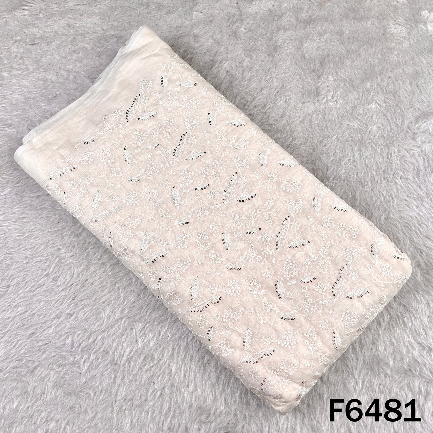 Thread Sequins Embroidered Mul Chanderi Fabric - F6481
