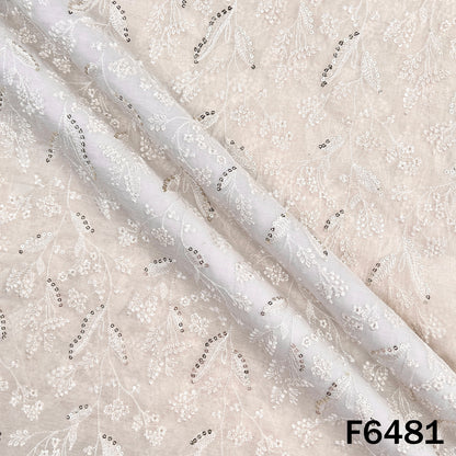 Thread Sequins Embroidered Mul Chanderi Fabric - F6481