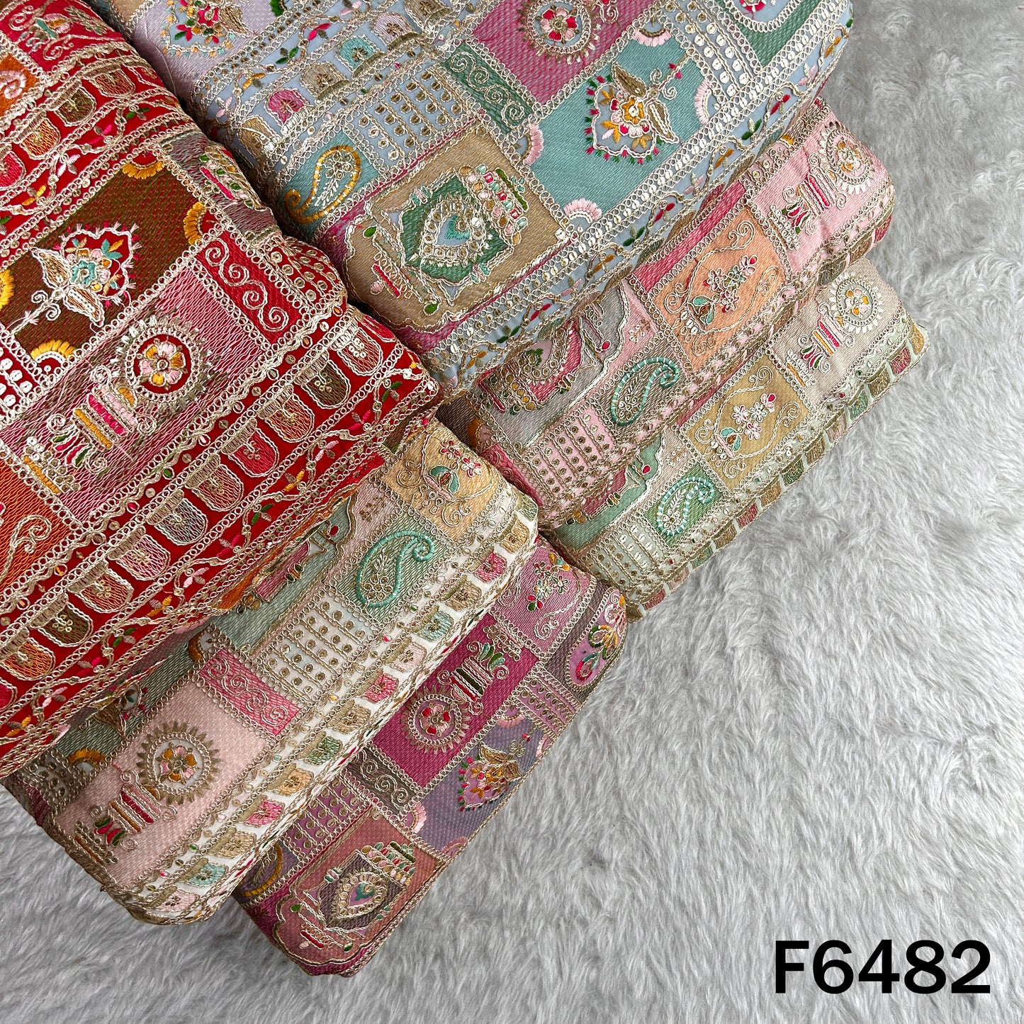 Thread Sequins Zari Embroidered Georgette Fabric - F6482