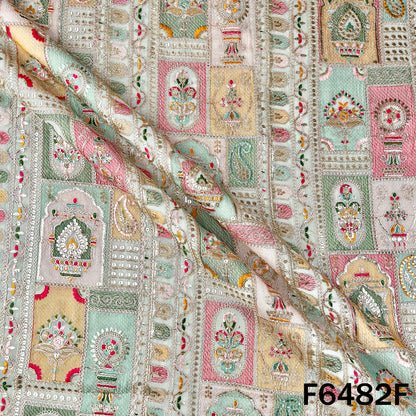 Thread Sequins Zari Embroidered Georgette Fabric - F6482