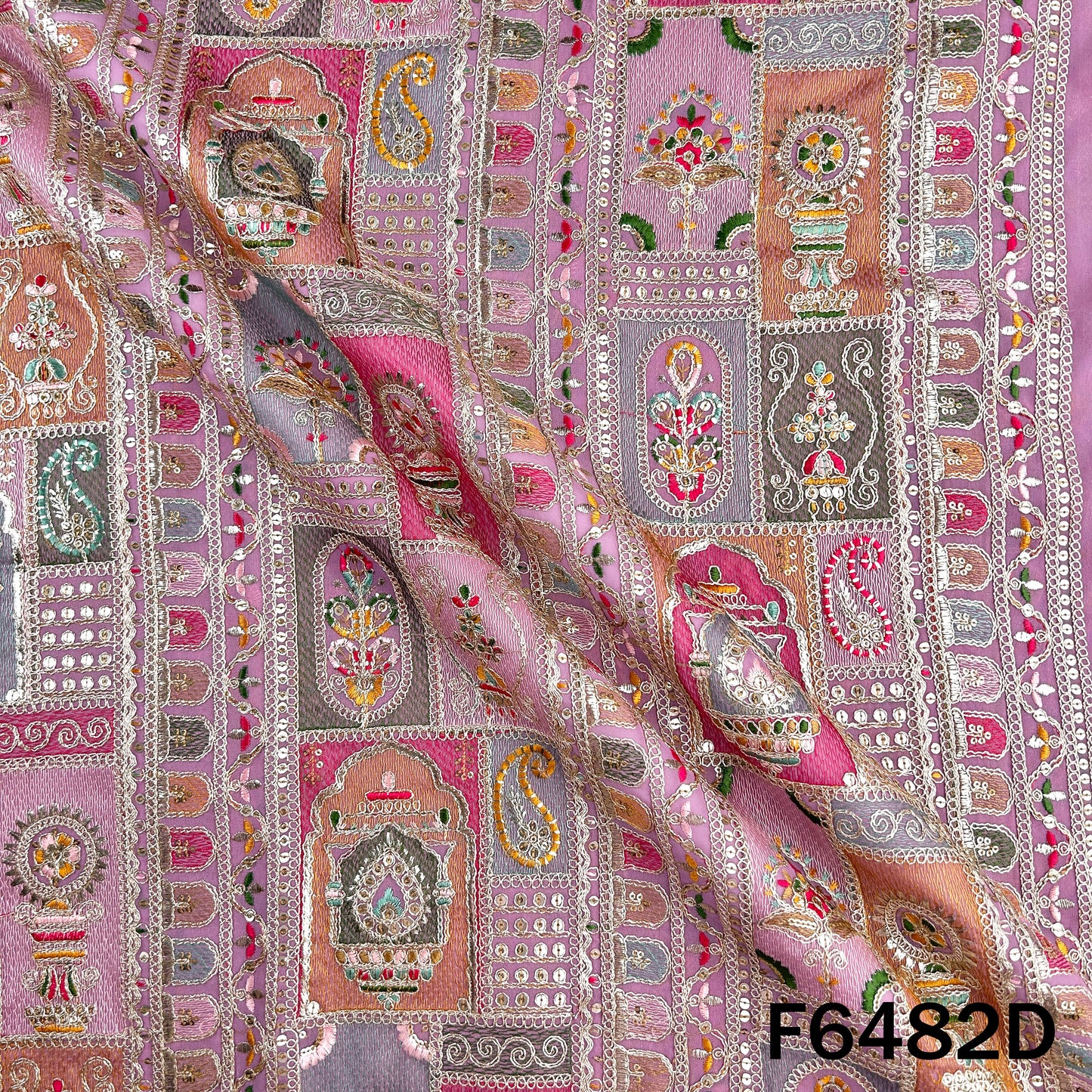 Thread Sequins Zari Embroidered Georgette Fabric - F6482