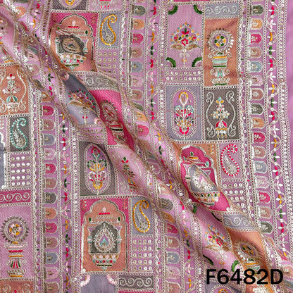 Thread Sequins Zari Embroidered Georgette Fabric - F6482