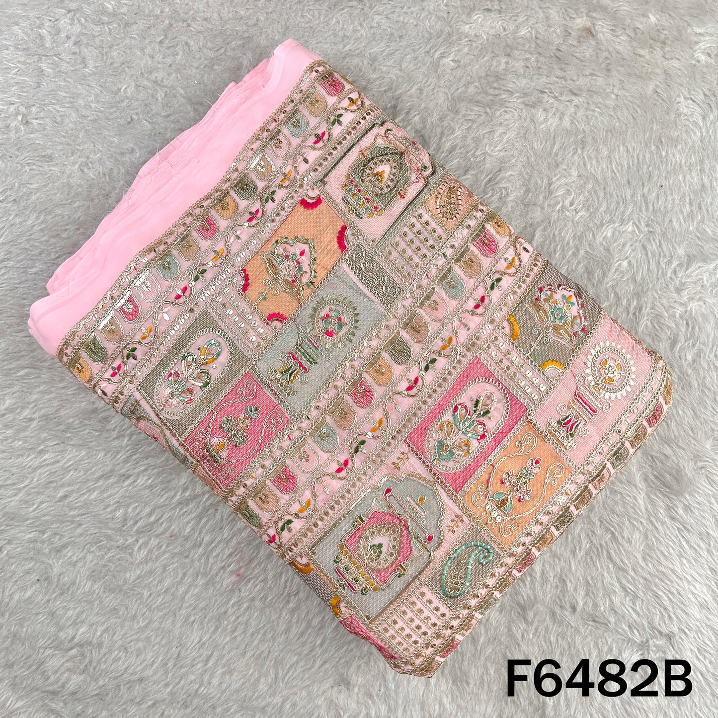 Thread Sequins Zari Embroidered Georgette Fabric - F6482
