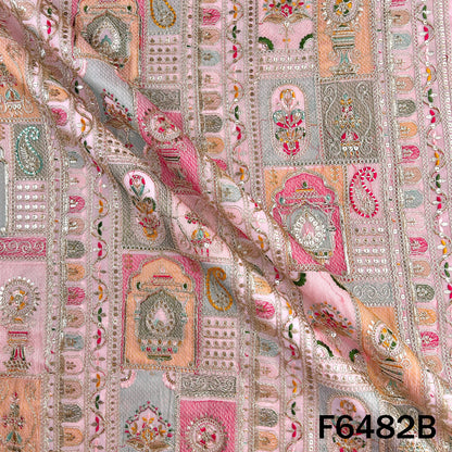 Thread Sequins Zari Embroidered Georgette Fabric - F6482