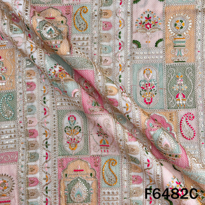 Thread Sequins Zari Embroidered Georgette Fabric - F6482